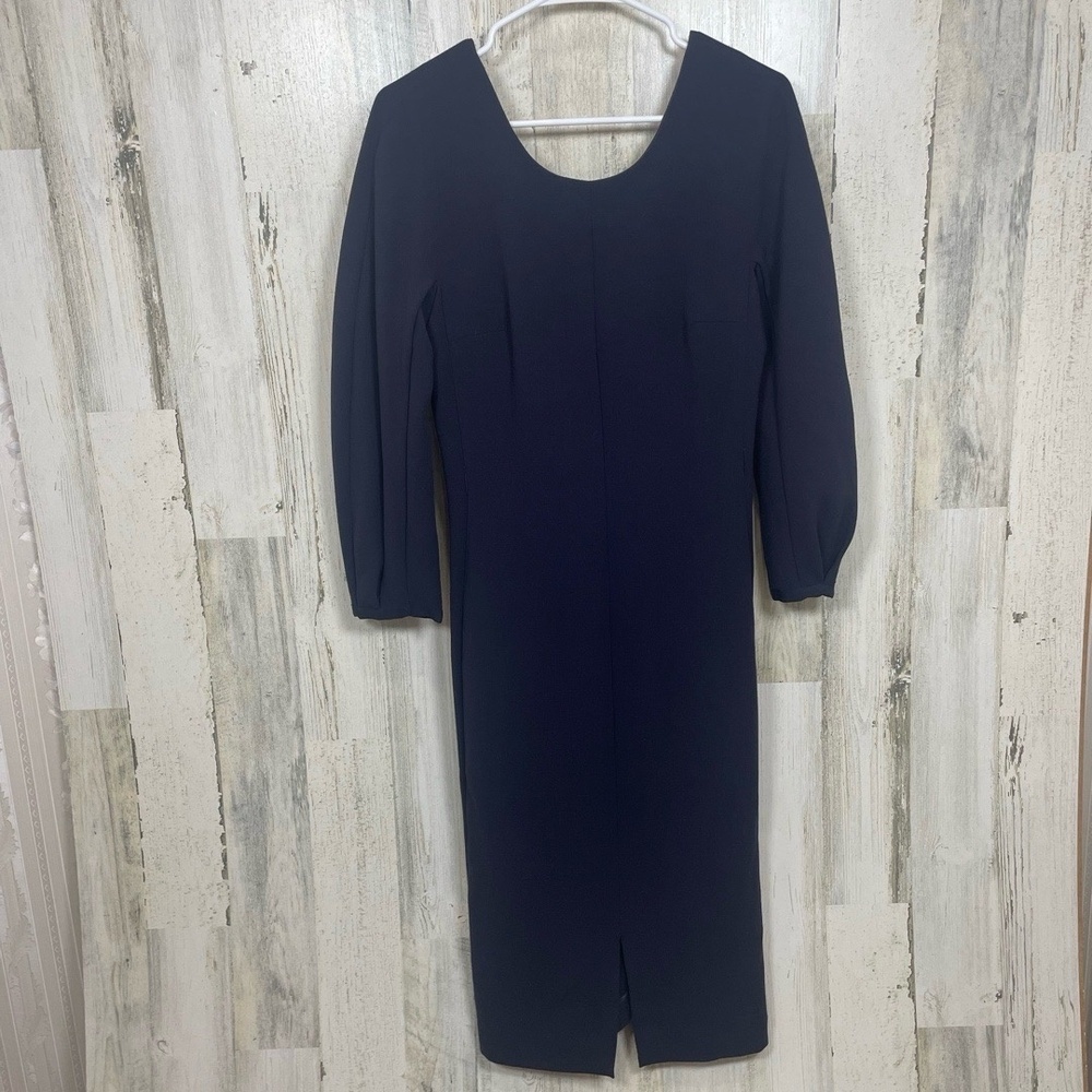 Massimo Dutti Navy Midi Dress EU Size 36 V Back Sleeves‎ Fall Modern Chic